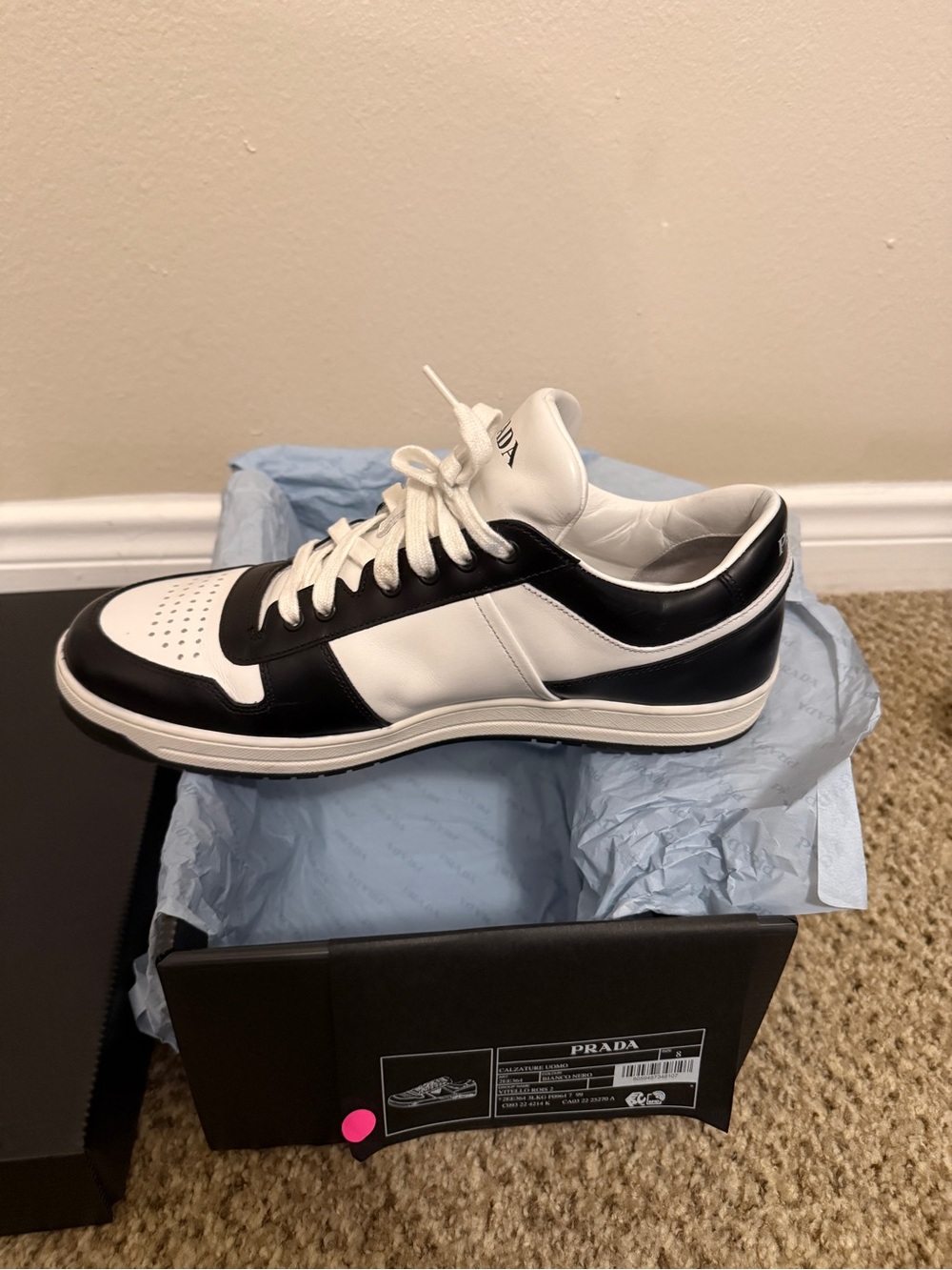 Prada Black and White Low-Top Leather Sneakers - Picture 6 of 11
